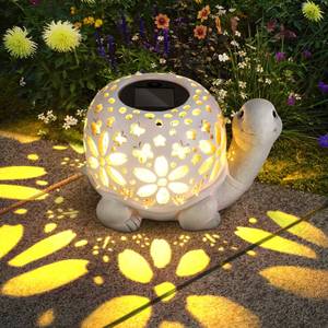 lot 13736 image: LESES Solar Lantern Lights, Turtle Outdoor Lantern with LED Garden Light, Decorative Lanterns Table Lamp for Patio Yard Garden Decor Outside Clearance Gifts for Birthday Grandma - White
