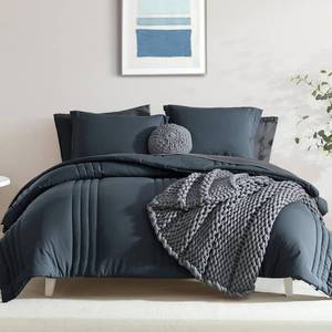 lot 13747 image: Monbix Full Size Comforter Set - 7 Pieces Blue Grey Bed in a Bag Full Size Bedding Sets with Comforters, All Seasons Comforter with Sheets, Pillowcases and Shams
