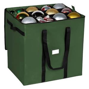 lot 13753 image: Christmas Extra Large Ornament Storage Container - Box Stores Up to 48 � 6� Ornaments � With 4 Individual Trays -Heavy Duty 600D Tear Resistant Material, Zippered, Adjustable Dividers - Green