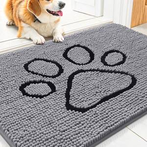 lot 13756 image: Smiry Dog Door Mat for Muddy Paws, Absorbent Dirt Trapper Non Slip Quick Dry Washable Chenille Mat for Mud Dogs, Entry Rug for Indoor and Outdoor (30x20 Inches, Grey and Black)