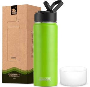 lot 13763 image: koodee Water Bottle-26 oz Stainless Steel Vacuum Insulated Water Bottle with Straw Lid, Double Wall Wide Mouth Sports Water Bottle for School, BPA Free (Apple Green)