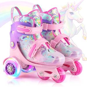 lot 13773 image: Kids Roller Skates for Beginners - ZOOBLISS Toddler Roller Skates for Girls Ages 3-7 with Light-Up Wheels and 4 Adjustable Sizes, Tri-Wheel Training Skates for Kids (Unicorn Rainbow)