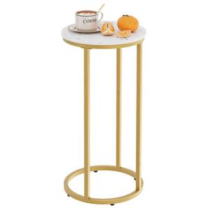 lot 13778 image: Katrawu C Shaped end Table,Wood Round Side Table for Couch,Small Sofa Table with Metal Frame for Bedroom,Living Room,Bedside,Gold Color(11.81 D x 11.81in W x 23.62in H)in