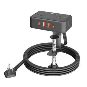 lot 13780 image: HOPOW Desk Clamp Power Strip, Desktop Mount Charging Station with 4 Outlets 4 USB Ports (2 USB C), 10Ft Under Desk Power Strip, Fits 2.75 Tabletop Edge, Extension Cord for Home Office, Blackin
