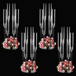lot 13783 image: Vincidern 4pcs Acrylic Candle Holder 6 Arm Candelabras Centerpieces for Table, 26.8ftft Candle Holder for Wedding Table Birthday Party Home Decoration, Fit LED Taper Candles