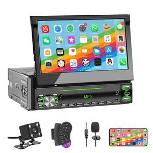 lot 13785 image: Single DIN Touchscreen Radio, Flip Up Screen Car Stereo with Bluetooth, Flip Out Single DIN Radio Supports MirrorLink, FM Radio, EQ, 1080P, USB, Aux-in HD Backup Camera and SWC for Car Audio Upgrade