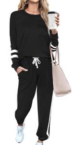 lot 14151 image: RUBZOOF Lounge Sets for Women 2 Piece Tracksuits Long Sleeve Fall Outfits 2025 Loungewear Set Black L