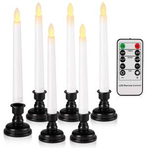 lot 14175 image: FREEPOWER Set of 6 Flameless Window Taper Candles with 6PCS Black Base, Battery Operated FlickeringTaper Candle with Remote and 4H6H Timer,for Christmas Home Wedding Decor..