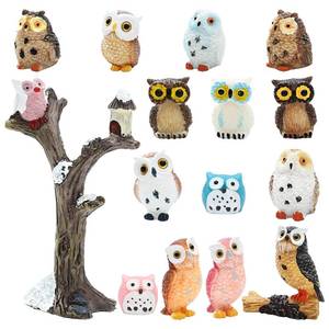 lot 14176 image: ONEST 15 Pieces Mini Owl Figurines Playset Hand Painted Tiny Owls Realistic Detailed Resin Owl Figures Small Owl Figurines