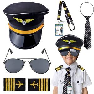 lot 14181 image: Keymall Kids Pilot Costume Accessories Set With Aviator Hat Sunglasses Tie Pin for Aviation Halloween Dress Up (Set B-2)