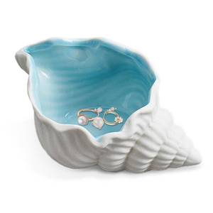 lot 14183 image: heqxwl Ceramic Jewelry Tray,ConchStarfishShell Trinket Dish, Aqua Shell Trinket Dish Ceramic Ring Earring Holder Ocean-themed Decorative Trinket Plate for Rings Necklaces Bracelet Watch Keys (A)