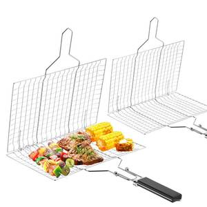 lot 14187 image: Mifoci 2 Pcs Grill Basket with Removable Handle Barbecue BBQ Grilling Basket Vegetable Fish Grill Folding Portable Stainless Steel Fish Grilling Rack for Cooking Camping Outdoor BBQ Gifts