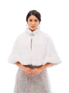 lot 14203 image: Yalice Womenfts Wedding Faux Fur Shawl and Wrap Bridal Fur Stole Cloak Cape Fur Scarf for Bride and Bridesmaids (White) (needs washed)