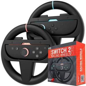 lot 14213 image: Orzly Steering Wheels � Compatible with Switch 2 (2025 Console) � Twin Pack Racing Wheel Accessories for Joy-Con Controllers and MarioKart Racing Games (2 Black Wheels) Gift Boxed