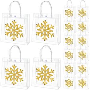 lot 14231 image: Kolldenn 24 Pcs Winter Clear Plastic Gift Bags with Handles Snowflake Reusable Candy Treat Goodie Party Gift Bags PVC Tote for Winter Party Favors