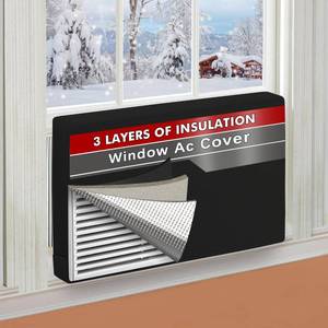 lot 14235 image: Air Conditioner Cover Indoor 17W x 13inH x 3.5inD, Windproof and Waterproof 3 Layers Insulation Window AC Cover for Inside with Aluminum Foil and 2mm Foam, Blackin