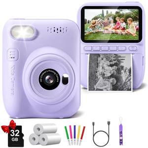 lot 14246 image: Kids Camera Instant Print, 3.0 HD 32MP Kids Camera Christmas Birthday Gifts for 3 4 5 6 7 8 9 10 11 12 Year Old Girls Boys, 32GB SD Card-Purplein