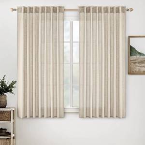 lot 14250 image: MIULEE Beige Linen Curtains 45 Inch Length 2 Panels for Bedroom Living Room, Soft Linen Textured Window Drapes Semi Sheer Light Filtering Back Tab Rod Pocket Farmhouse Modern Burlap Look Decor