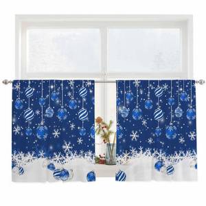 lot 14252 image: Christmas Sheer Curtains 45 Inches Long, Navy Blue Christmas Balls Winter Snowflake Window Treatment Panels Light Filtering Rod Pocke Curtain Voile Drapes for BedroomLiving Room Each 52 W x 45in Lin