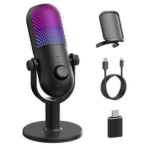lot 14255 image: USB Microphone for PC Gaming Condenser Microphone RGB for Gamer with Stand Mic - Recording Mic for ComputerandLaptop with Qiuck Mute - Desk Podcast Mic for Podcast and Singing and Streaming and Youtube Black