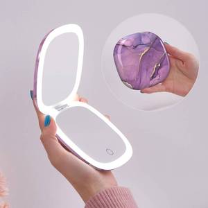 lot 14256 image: Mocado Compact LED Travel Makeup Mirror - 4 Inches 1X10X Magnification Travel Mirror with Light Dimmable Double Sides Lighted USB Rechargeable Compact Mirror for Purse,Pocket,Travel(Purple Marble)
