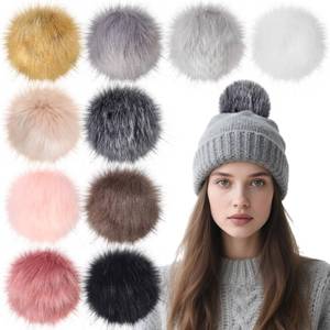 lot 14263 image: Juinte 10 Pcs 6inch Faux Fur Pom Pom for Hats Large Fluffy Pompom Balls for Valentinefts Day DIY Crafts with Elastic Loops for Beanies, Shoes, Keychain, DIY Knitting Accessories (Classic Neutrals)