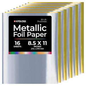 lot 14264 image: Hygloss Metallic Foil Paper - 16 Sheets Gold and Silver Shiny Papers - 8.5x11 Inches - Ideal Foil Papers for Crafts - Shiny Craft Paper Sheets