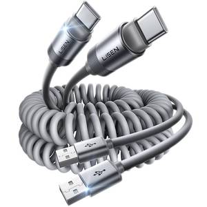 lot 14275 image: LISEN CarPlay Cable 2 Pack for iPhone 17 Air 16 15 Pro Max Car Charger Cord, 3.1A 4FT Coiled USB C Cable Short USB A to USB C Cable Support Android Auto Compatible with Samsung Galaxy S25 S24, Grey