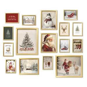lot 15828 image: ANERZA 16 PCS Framed Christmas Wall Art Decor, Vintage Gallery Wall Frame Set Prints for Bedroom Bathroom, Winter Posters for Living Room Aesthetic, Dorm Home Artwork Collage Kit, Christmas Gifts