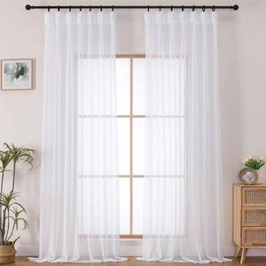 lot 15830 image: OWENIE Pinch Pleated Curtains, White Sheer Curtains for Living Room Bedroom 120 Inches Extra Long, Airy Soft Solid Light Filtering Sheer Curtain Drapes, White, 2 Pcs, Each 40x120 Inch