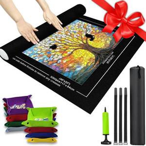 lot 15832 image: Napzy Puzzle Mat-Jigsaw Puzzles Matt Roll Up to 3000pcs Roll-up Puzzled Board Puzzling Organizers and Storage with 8PCS Jigsaws Sorting Trays, Drawstring Storages Bag Jigsawn Keeper Saver