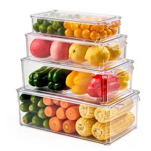 lot 15833 image: Luckore 4 Piece Refrigerator Organizer Bins, Clear Fridge Organizers and Storage, Stackable with Lids, Food Storage Containers for Fruit, Vegetable, Drinks, Cereals