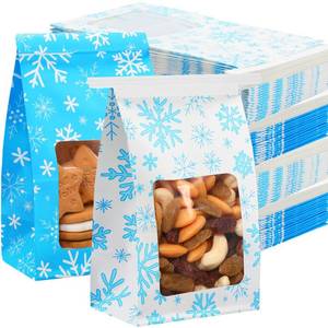 lot 15845 image: Sweetude 60 Pcs Winter Snowflake Bakery Bags with Window 4 x 2.36 x 6.7 Inch Small Frozen Cookie Bags Winter Kraft Paper Iron Wire Tie Tab Lock for Gift Giving Coffee Food Holiday Party Favor Blue
