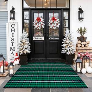 lot 15864 image: Collive 3x5 Buffalo Plaid Checkered Outdoor Rug, Christmas Decor Door Mat, Xmas Green and Black Washable Front Doormat Outside Entrance, Layered Welcome Mat Porch Area Rugs for Entryway Patio