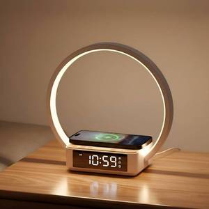 lot 15877 image: WILIT Bedside Lamp with Alarm Clock,Touch Lamp with Wireless Charger,Nightlight for Bedroom,Sunrise Wake-up Light,3-Grade Dimmable,Birthday Gifts for Her,Women,Men,Mom,Daughter,Girlfriend(Wood Grain)