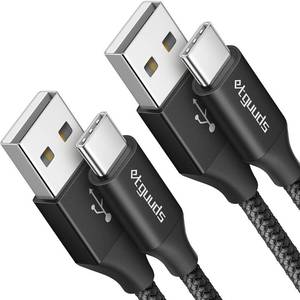 lot 20377 image: etguuds USB to USB C Cable 3ft, 2-Pack USB A to Type C Charger Cord Fast Charging for Samsung Galaxy A17 A16 A15 A26 A36 A56, S25 S24 S23 S22 S21 S20 S10 Note 20, for iPhone 17 16 15, Moto, Black