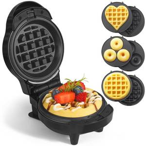 lot 15896 image: UVFAST Mini Waffles Maker with 6 Removable Plates, 3 in 1 Small Waffle Maker Mini- Waffle, Heart Waffle, Donut, 4.5 Non Stick Waffle Iron for Kids and Families, Blackin