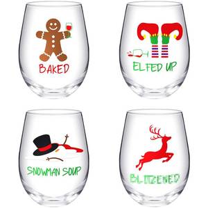 lot 15906 image: Set of 4 Funny Christmas Wine Glasses for Holiday Party 15 Oz Xmas Wine Glass for Housewarming Gift Christmas Themed Decor for Home Table Kitchen Xmas Gifts for Men Woman Family Friends Coworkers