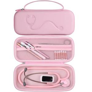 lot 15913 image: Hard Stethoscope Case for 3M Littmann Classic III, Lightweight II S.E, MDF Acoustica Stethoscope, Stethoscopes Carrying Case with Mesh Bag for Nurse Accessories Gauze Penlights Cotton Swabs (Pink)