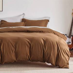 lot 15925 image: Bedsure Duvet Cover Queen Size - Soft Double Brushed Bedding Set for Kids and Adults, Zipper Closure, 3 Pieces, Includes 1 Duvet Cover (90x90in) and 2 Pillow Shams, NO Comforter, Brownin