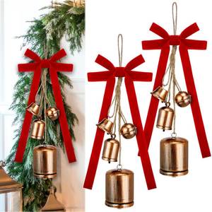 lot 15927 image: Lukmaa 2 Set Christmas Rustic Cow Bells Rustic with 25 Yard Velvet Ribbon Vintage Christmas Handmade Hanging Bells for Xmas Tree Wreath Door Garland Home Ornaments Parties Gifts (Red)