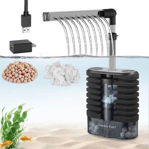 lot 16311 image: Carefree Fish Aquarium USB Sponge Filter Quiet for 2060Gal Fish Tank for Saltwater and Freshwater with Biochemical Filtration Balls and Fluidized Beds