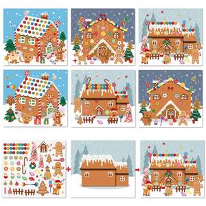 lot 16346 image: VABAMNA Christmas Party Favors for Kids - 48 Sheets Make a Gingerbread House DIY Craft Stickers Scenes for Xmas Tree Holiday Activity Game Party Supplies, 24 Sets