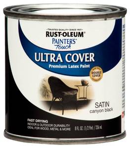 lot 16374 image: Rust-Oleum 267249 Painterfts Touch Ultra Cover Premium Latex Brush Paint, Half Pint, Satin Canyon Black