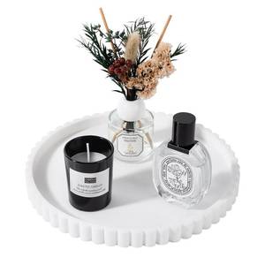lot 16376 image: Round Bathroom Tray Silicone Kitchen Counter Decor Vanity Organizer Decorative Coffee Table Tray for Perfume, Candle, Soap Dish, 9 Inch, White