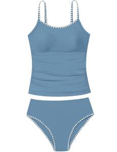 lot 16384 image: TyeSmo Girls Swimsuits Size 10-12 Solid Color Tankini Contrast Trim Swimwear 2 Piece Swimsuit for Girls Bathing Suits Size 10 12 Padded Bathing Suit for Girl