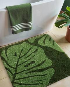 lot 16397 image: DEXI Bathroom Rug Non Slip, Washable Bath Mat Absorbent, Soft Microfiber Bathmat Monstera Deliciosa Embossed Leaf Carpet for Shower Floor, Square 24x24,Green