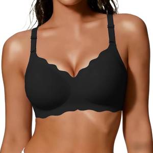 lot 16421 image: COCOMARTS Jelly Bras for Women No Underwire Scalloped Push Up Wireless Bralettes Seamless Soft Comfort Everyday Tshirt Bra Black Large