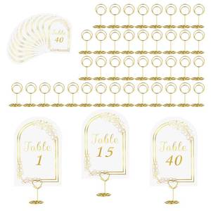 lot 16434 image: JOYIT 40 Sets Wedding Table Number 1-40 with 40 Pcs Table Number Holders, White Gold Table Number Cards with Place Card Holders, 4 x 6in Table Numbers for Wedding Reception and Birthdayin