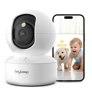 lot 16436 image: BoyKeep Indoor Camera - 2K Pet Camera, 5G2.4GHz WiFi Cam for Baby Monitor with Phone App, 360° Pan and Tilt, 2-Way Audio, Color Night Vision, New for 2025 with 12s Free Cloud Storage